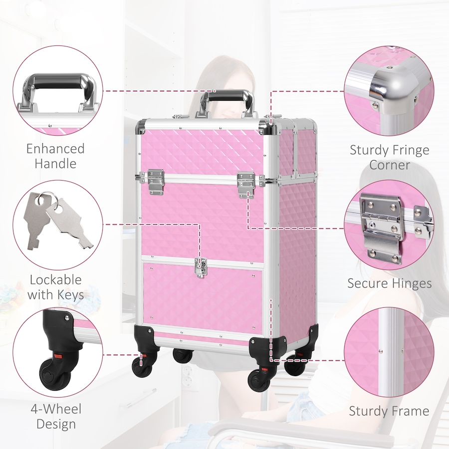 Image 998526_ALTMORE3.jpg, Product 998-526 / Price $119.99, HOMCOM Upright Studded Make up Case Travel Trolley from HOMCOM on TSC.ca's Beauty department