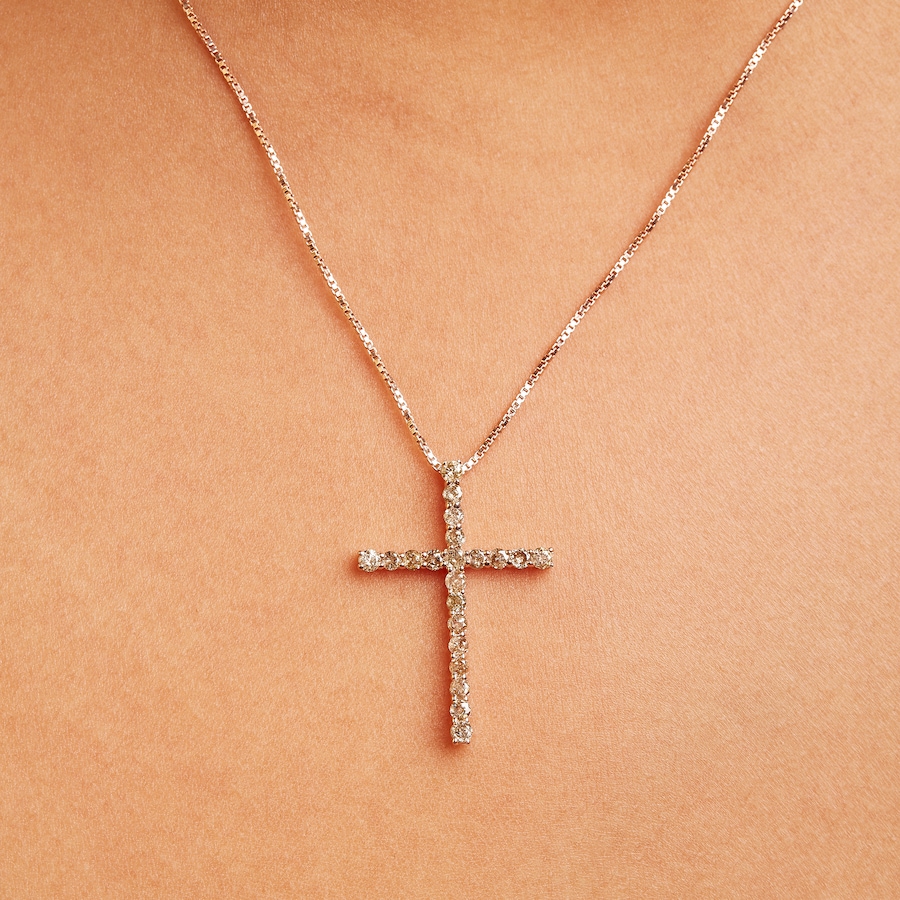 Image 998562_ALTMORE10.jpg, Product 998-562 / Price $1,018.00, Silver 1.0 Cttw Champagne Diamond Gold Cross Pendant Necklace for Women from Haus of Brilliance on TSC.ca's Jewellery department