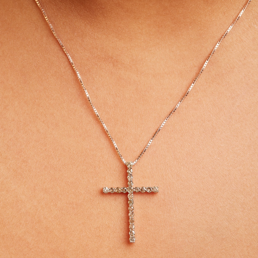 Image 998562_ALTMORE3.jpg, Product 998-562 / Price $1,018.00, Silver 1.0 Cttw Champagne Diamond Gold Cross Pendant Necklace for Women from Haus of Brilliance on TSC.ca's Jewellery department