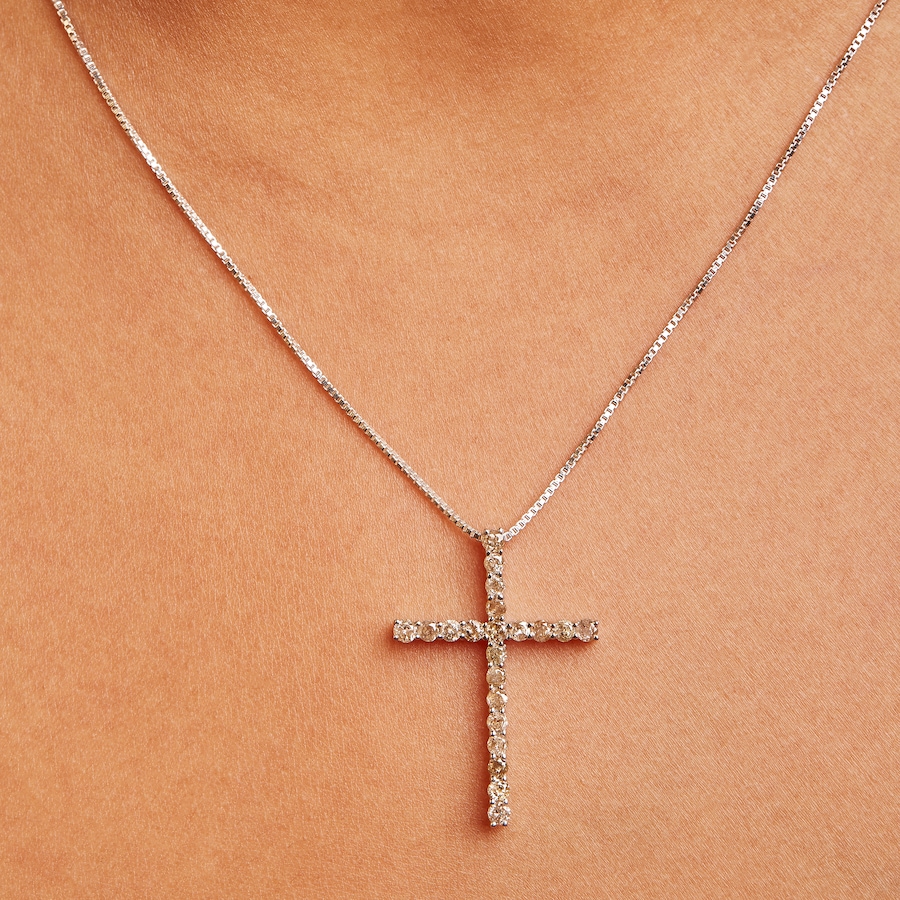 Image 998562_ALTMORE7.jpg, Product 998-562 / Price $1,018.00, Silver 1.0 Cttw Champagne Diamond Gold Cross Pendant Necklace for Women from Haus of Brilliance on TSC.ca's Jewellery department