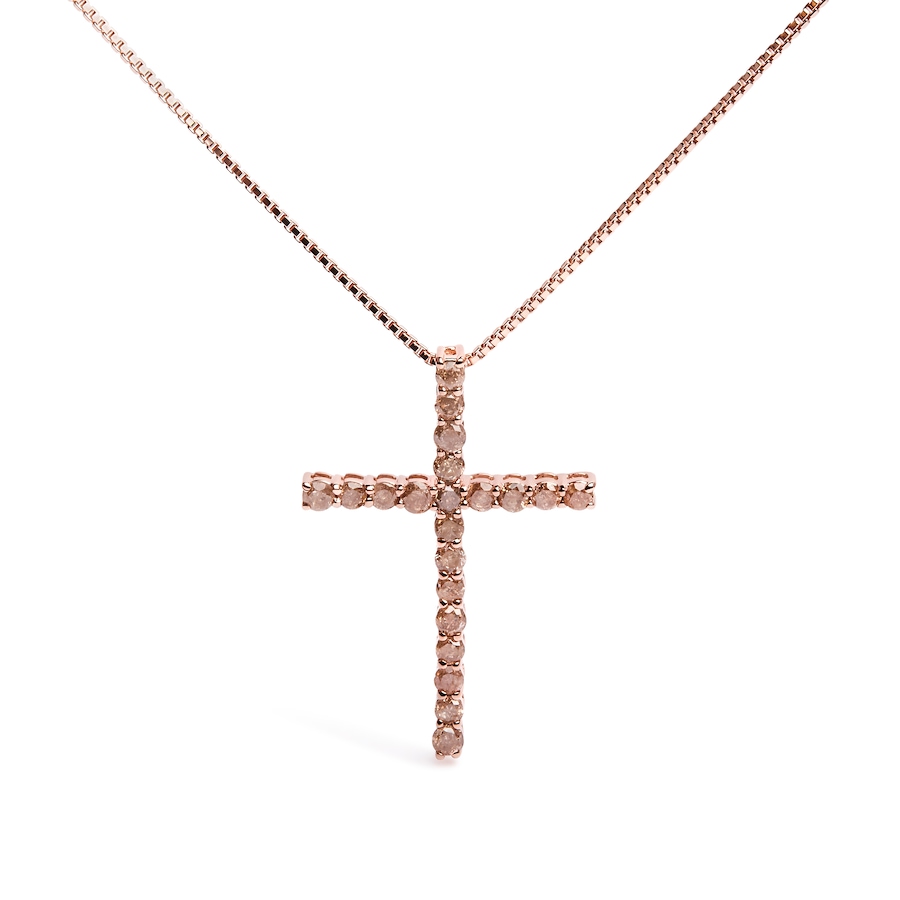 Image 998562_ST01.jpg, Product 998-562 / Price $1,018.00, Silver 1.0 Cttw Champagne Diamond Gold Cross Pendant Necklace for Women from Haus of Brilliance on TSC.ca's Jewellery department