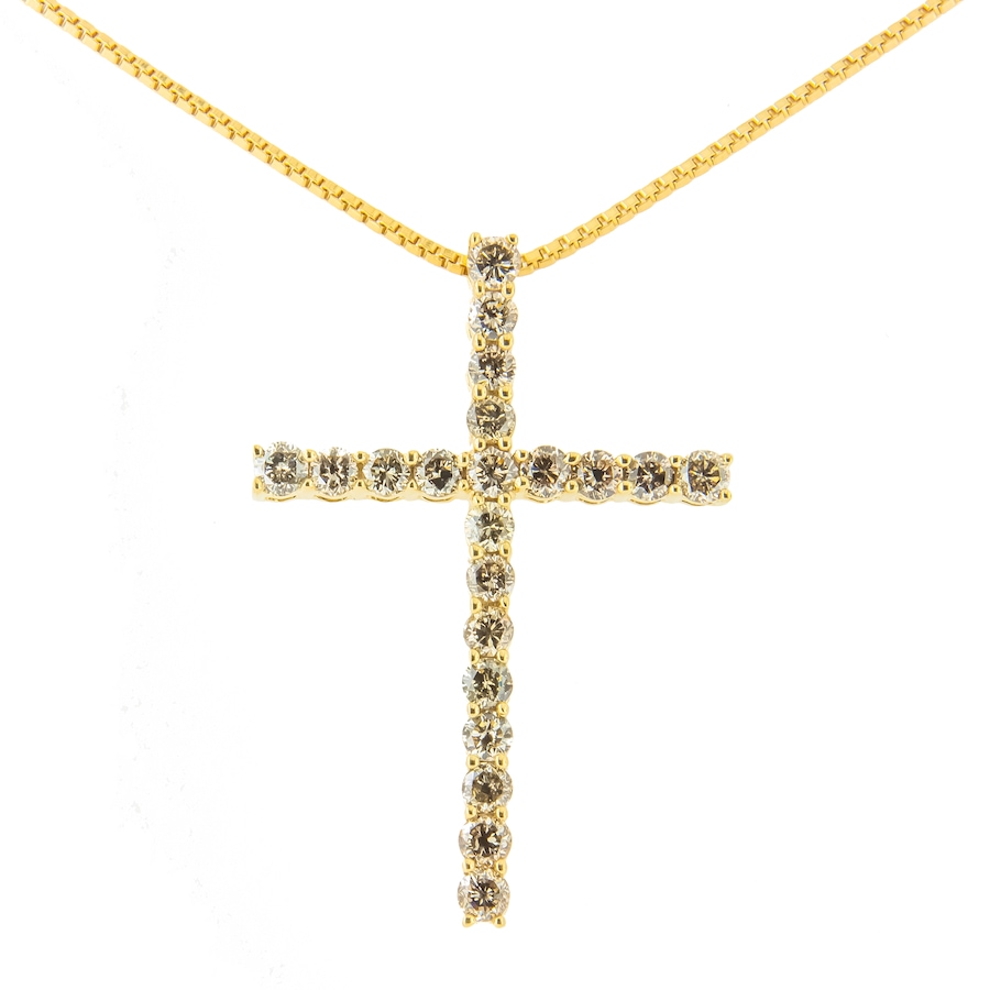 Image 998562_ST02.jpg, Product 998-562 / Price $1,018.00, Silver 1.0 Cttw Champagne Diamond Gold Cross Pendant Necklace for Women from Haus of Brilliance on TSC.ca's Jewellery department