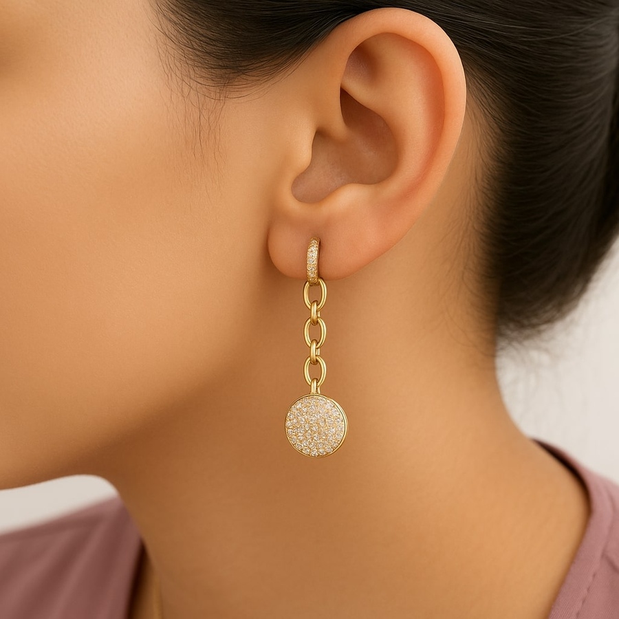 Image 998578_ALTMORE3.jpg, Product 998-578 / Price $5,581.00, 14K Yellow Gold 1.0 Ct Diamond Chain Cluster Dangle Chain Earrings from Haus of Brilliance on TSC.ca's Jewellery department