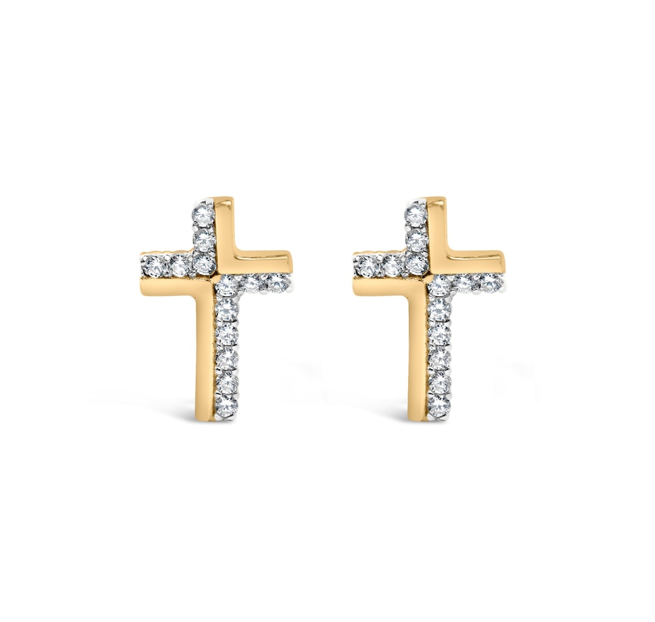 Image 998653.jpg, Product 998-653 / Price $398.25, 14K Yellow Gold Plated Silver 1/10 Cttw Diamond Cross Stud Earring from Haus of Brilliance on TSC.ca's Jewellery department