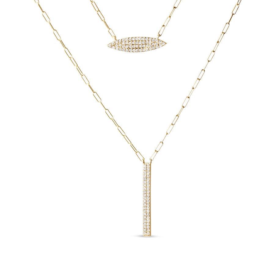 Image 998755.jpg, Product 998-755 / Price $4,397.00, 14K Yellow Gold 3/8 Cttw Two-Strand Marquise and Bar Charm Paper Clip Necklace from Haus of Brilliance on TSC.ca's Jewellery department
