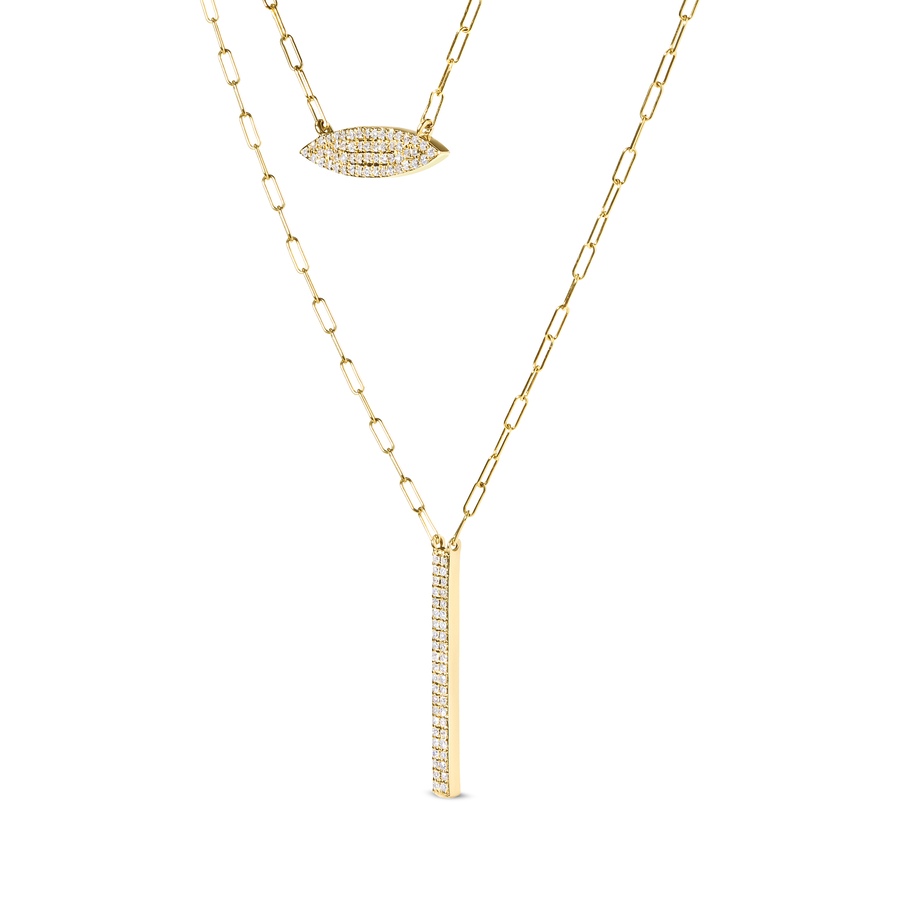 Image 998755_ALTMORE3.jpg, Product 998-755 / Price $4,397.00, 14K Yellow Gold 3/8 Cttw Two-Strand Marquise and Bar Charm Paper Clip Necklace from Haus of Brilliance on TSC.ca's Jewellery department