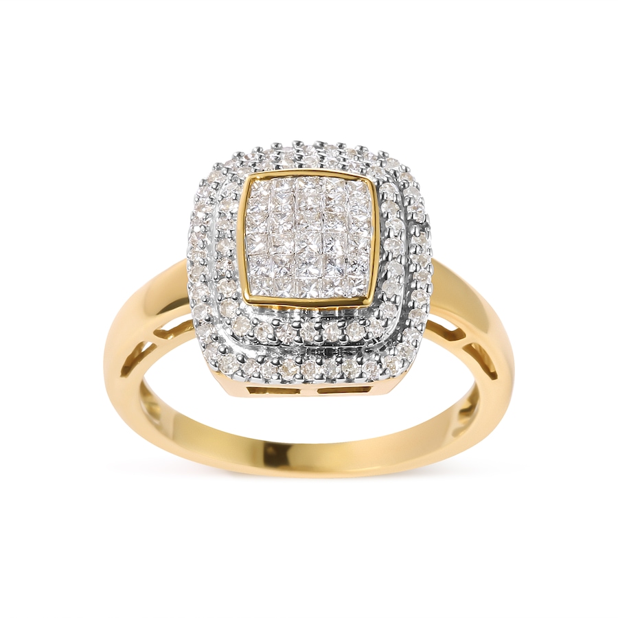 Image 998775.jpg, Product 998-775 / Price $3,581.00, 10K Yellow Gold 1/2 cttw Round and Princess Diamond Composite Head and Halo Ring from Haus of Brilliance on TSC.ca's Jewellery department