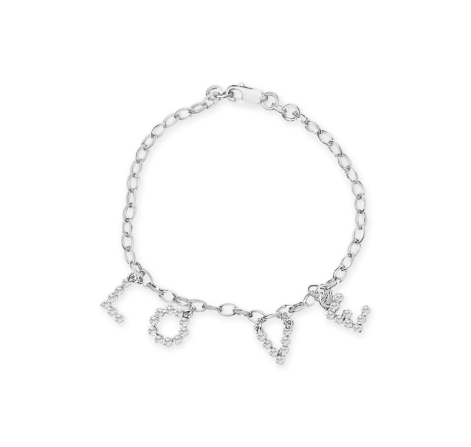 Image 998823.jpg, Product 998-823 / Price $2,563.00, 10k White Gold 1/6 Cttw Diamond "Love" Charm Cable Chain Bracelet from Haus of Brilliance on TSC.ca's Jewellery department