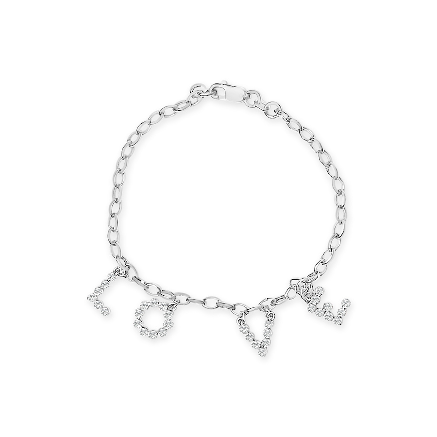 Image 998823.jpg, Product 998-823 / Price $2,563.00, 10k White Gold 1/6 Cttw Diamond "Love" Charm Cable Chain Bracelet from Haus of Brilliance on TSC.ca's Jewellery department