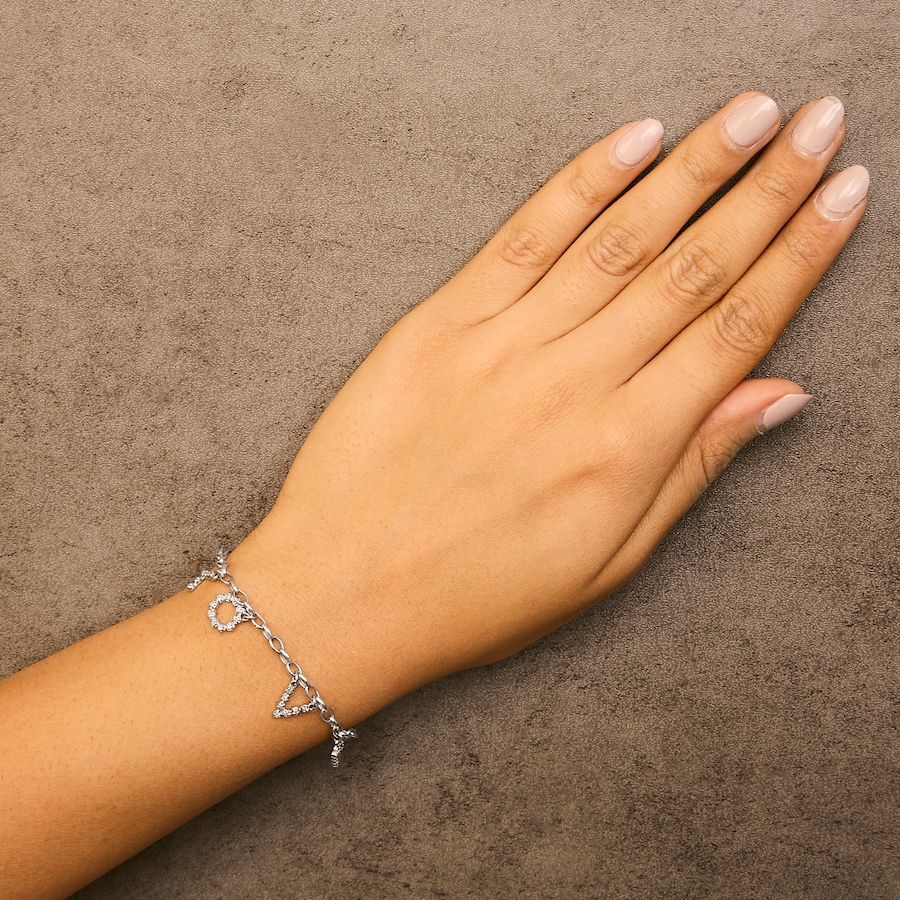 Image 998823_ALTMORE3.jpg, Product 998-823 / Price $2,563.00, 10k White Gold 1/6 Cttw Diamond "Love" Charm Cable Chain Bracelet from Haus of Brilliance on TSC.ca's Jewellery department