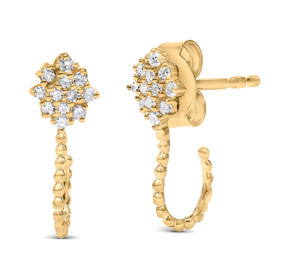 Image 998829.jpg, Product 998-829 / Price $632.00, 14K Yellow Gold Plated Silver 1/10 Ctw Diamond Cluster and Beaded Hoop Earrings from Haus of Brilliance on TSC.ca's Jewellery department