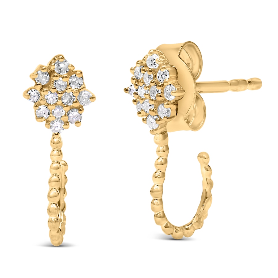 Image 998829.jpg, Product 998-829 / Price $632.00, 14K Yellow Gold Plated Silver 1/10 Ctw Diamond Cluster and Beaded Hoop Earrings from Haus of Brilliance on TSC.ca's Jewellery department