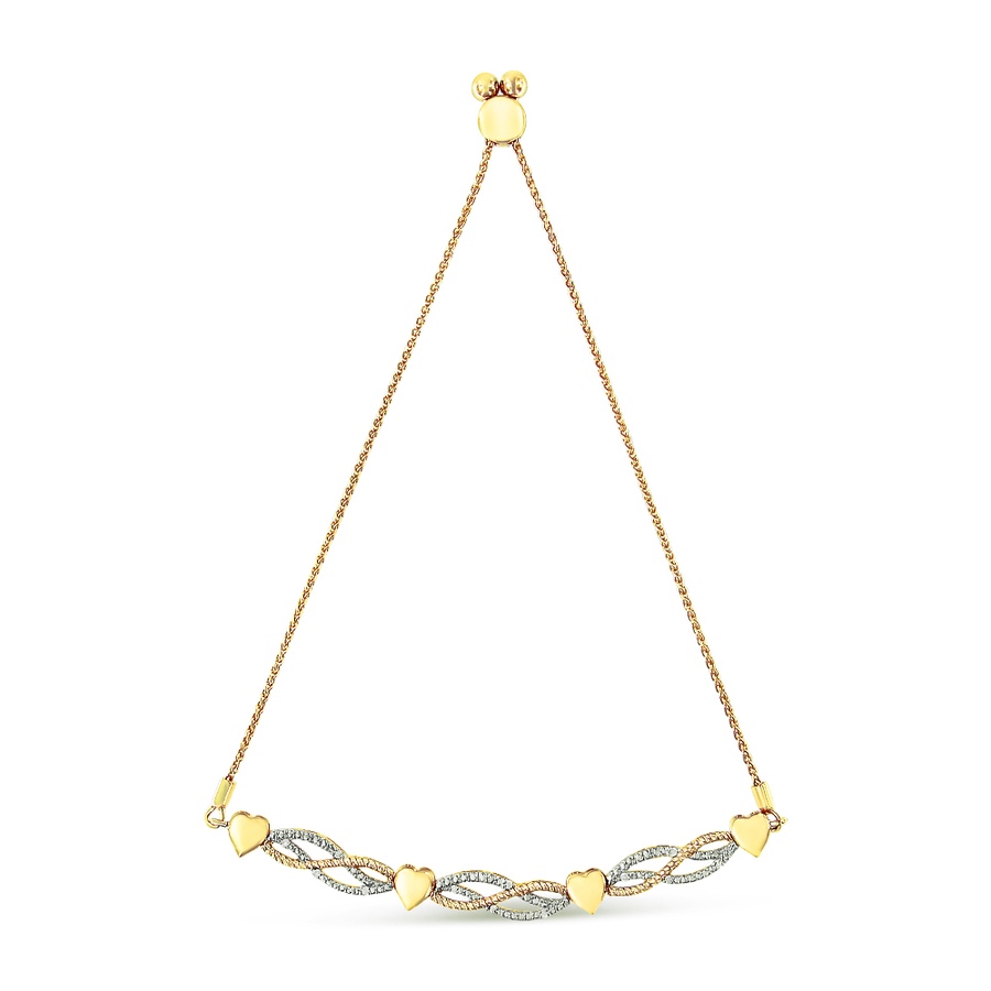 Image 998833.jpg, Product 998-833 / Price $1,311.00, 14K Yellow Gold Plated Silver 1/10 Cttw Diamond Wave and Hearts Bolo Bracelet from Haus of Brilliance on TSC.ca's Jewellery department