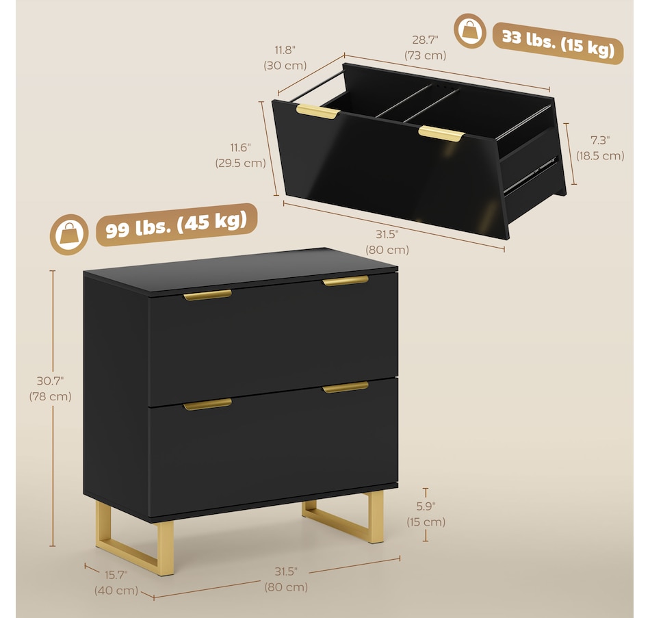 Image 998849_ALTMORE2.jpg, Product 998-849 / Price $154.99, HOMCOM 2 Drawer File Cabinet Lateral Filing Cabinet High Gloss Black from HOMCOM on TSC.ca's Home & Garden department