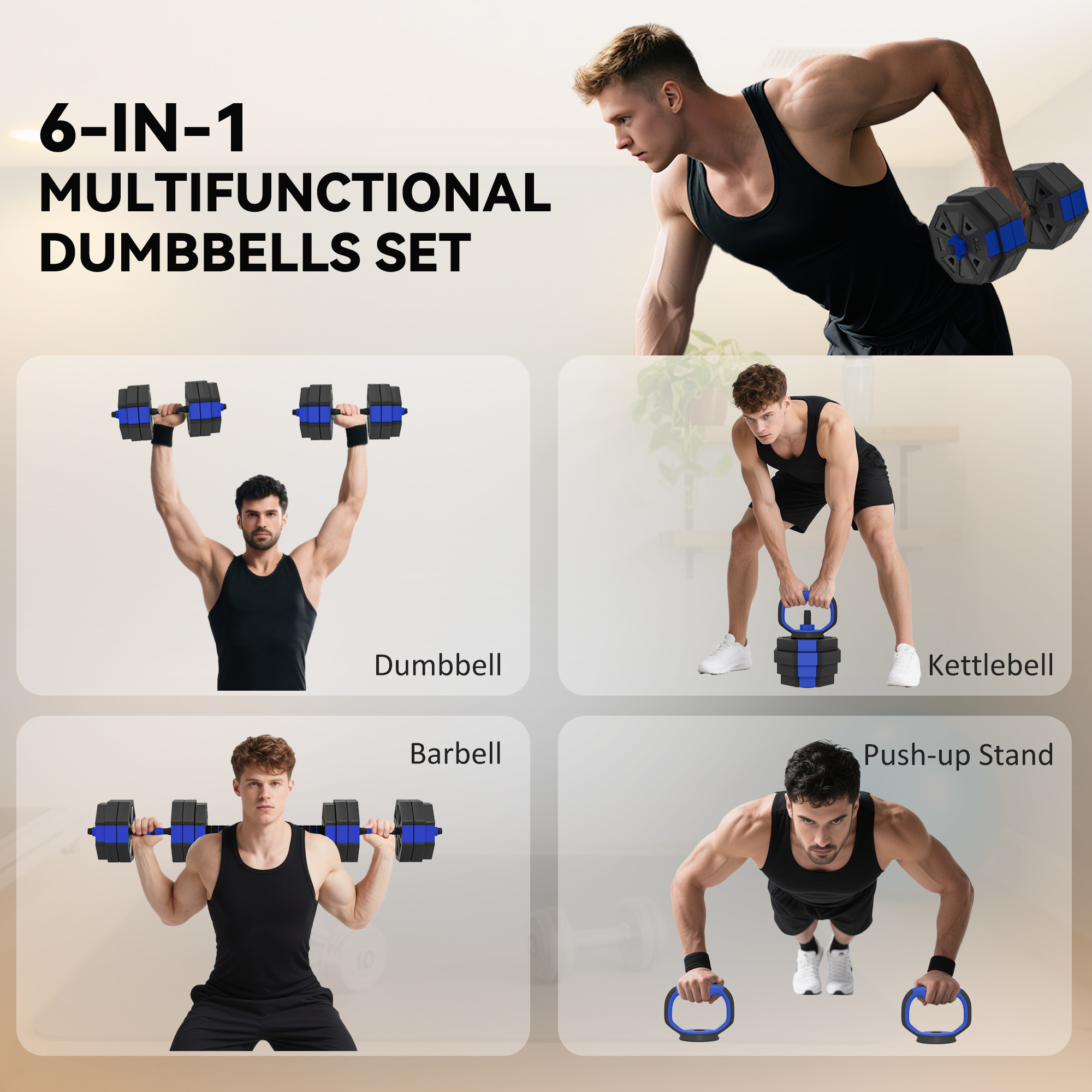 Soozier 6-in-1 Adjustable Dumbbell Set, 66lbs Free Weights Set