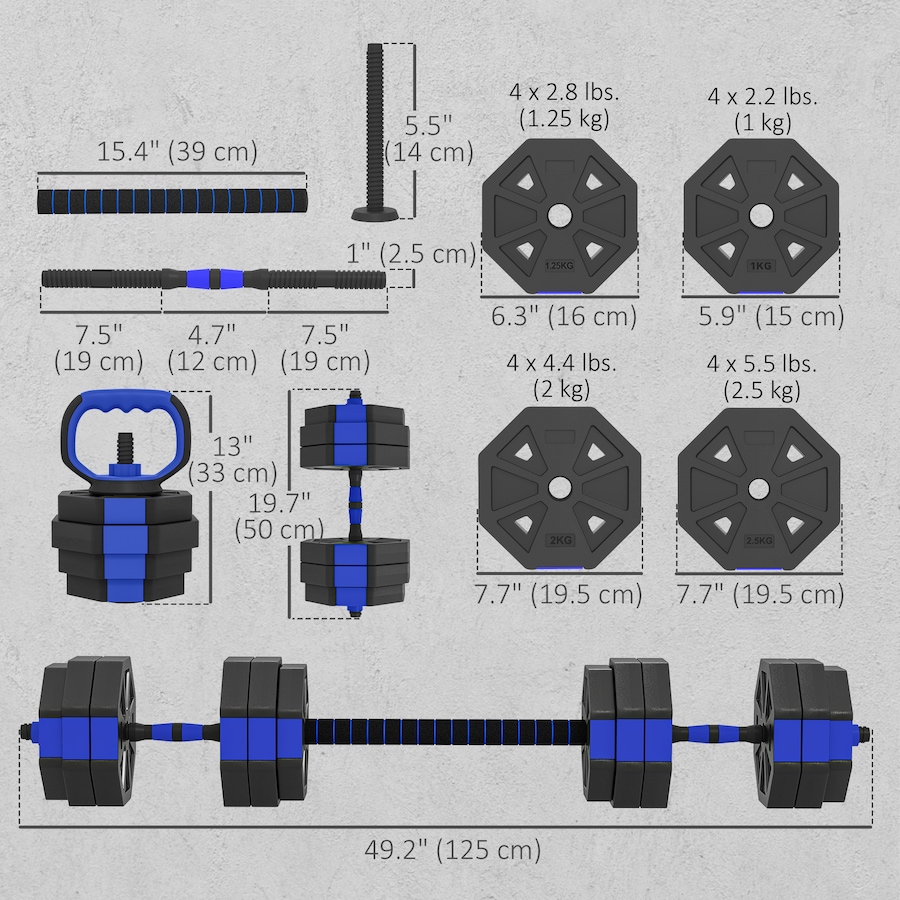 Image 998857_ALTMORE9.jpg, Product 998-857 / Price $109.99, Soozier 6-in-1 Adjustable Dumbbell Set, 66lbs Free Weights Set, Blue from Soozier on TSC.ca's Health & Fitness department