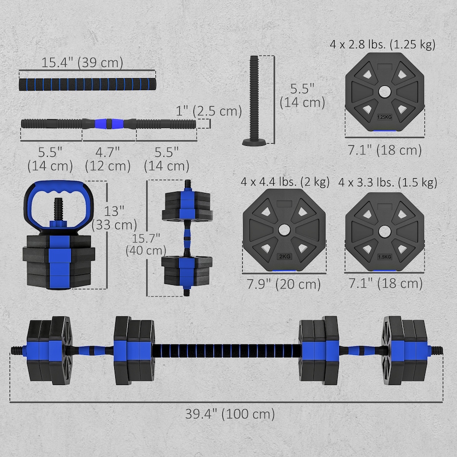 Image 998859_ALTMORE2.jpg, Product 998-859 / Price $64.99, Soozier 6-in-1 Adjustable Dumbbell Set, 44lbs Free Weights Set, Blue from Soozier on TSC.ca's Health & Fitness department