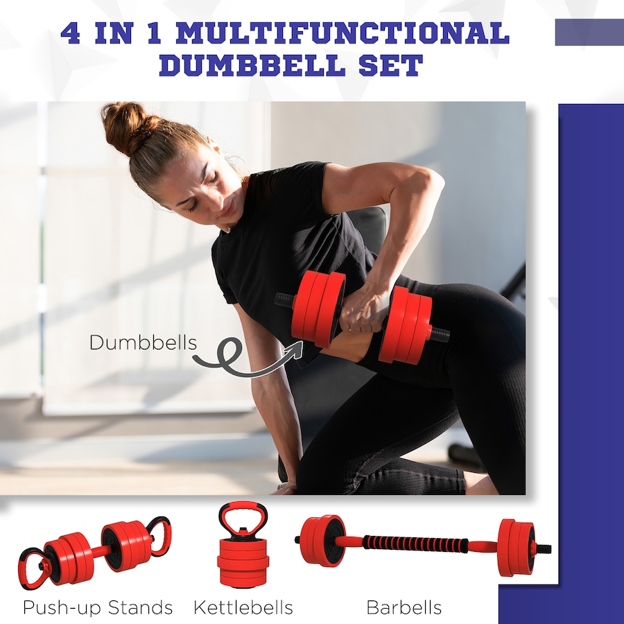 Image 998867_ALTMORE3.jpg, Product 998-867 / Price $81.99, Soozier 44lbs 4-in-1 Weight Dumbbell Set, Barbell Kettlebell Push Up Stand from Soozier on TSC.ca's Health & Fitness department
