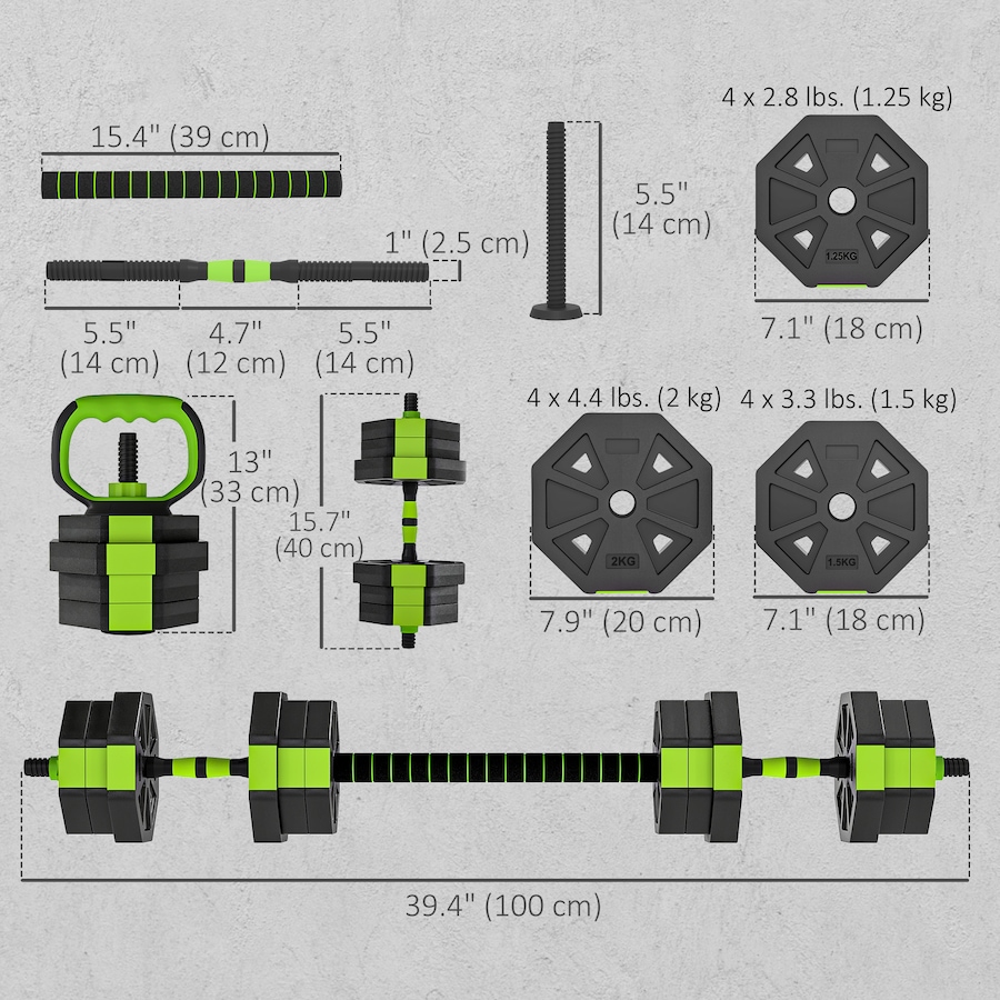Image 998869_ALTMORE2.jpg, Product 998-869 / Price $79.99, Soozier 6-in-1 Adjustable Dumbbell Set, 44lbs Free Weights Set, Green from Soozier on TSC.ca's Health & Fitness department