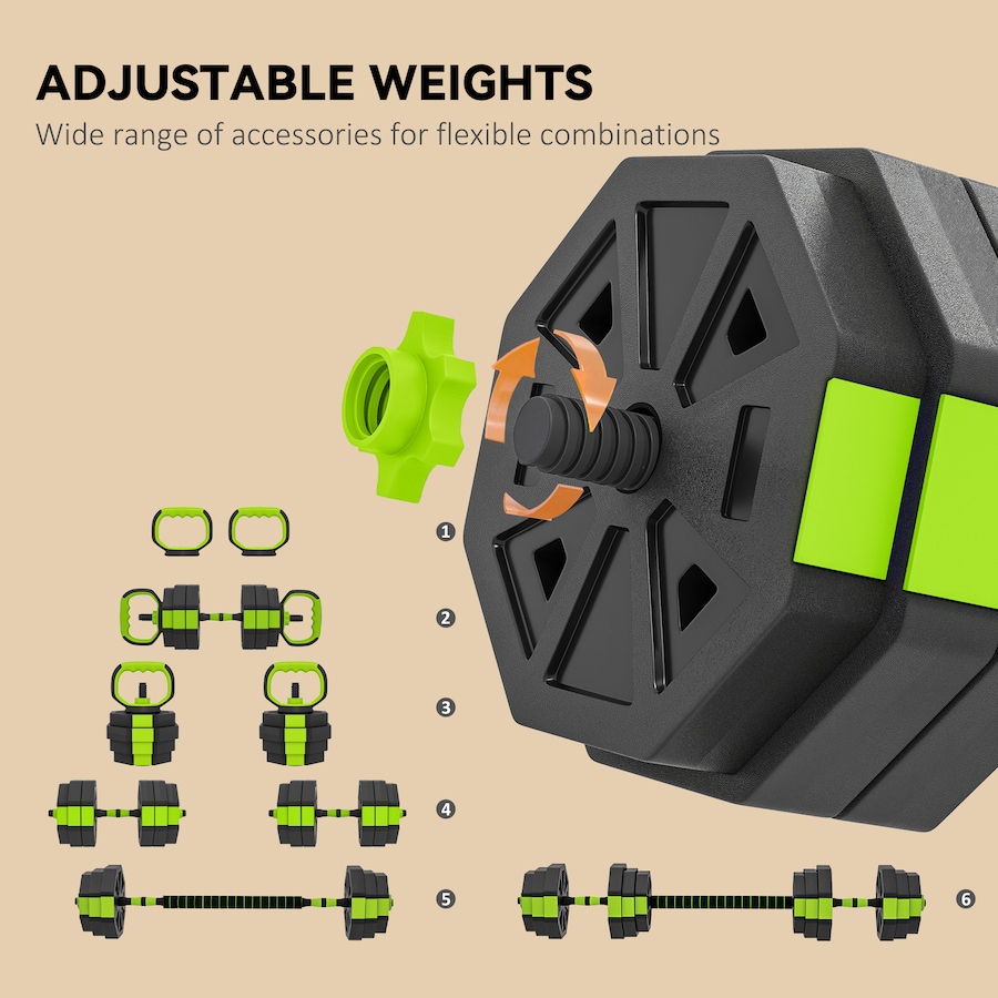 Image 998873_ALTMORE10.jpg, Product 998-873 / Price $84.99, Soozier 6-in-1 Adjustable Dumbbell Set, 66lbs Free Weights Set, Green from Soozier on TSC.ca's Health & Fitness department