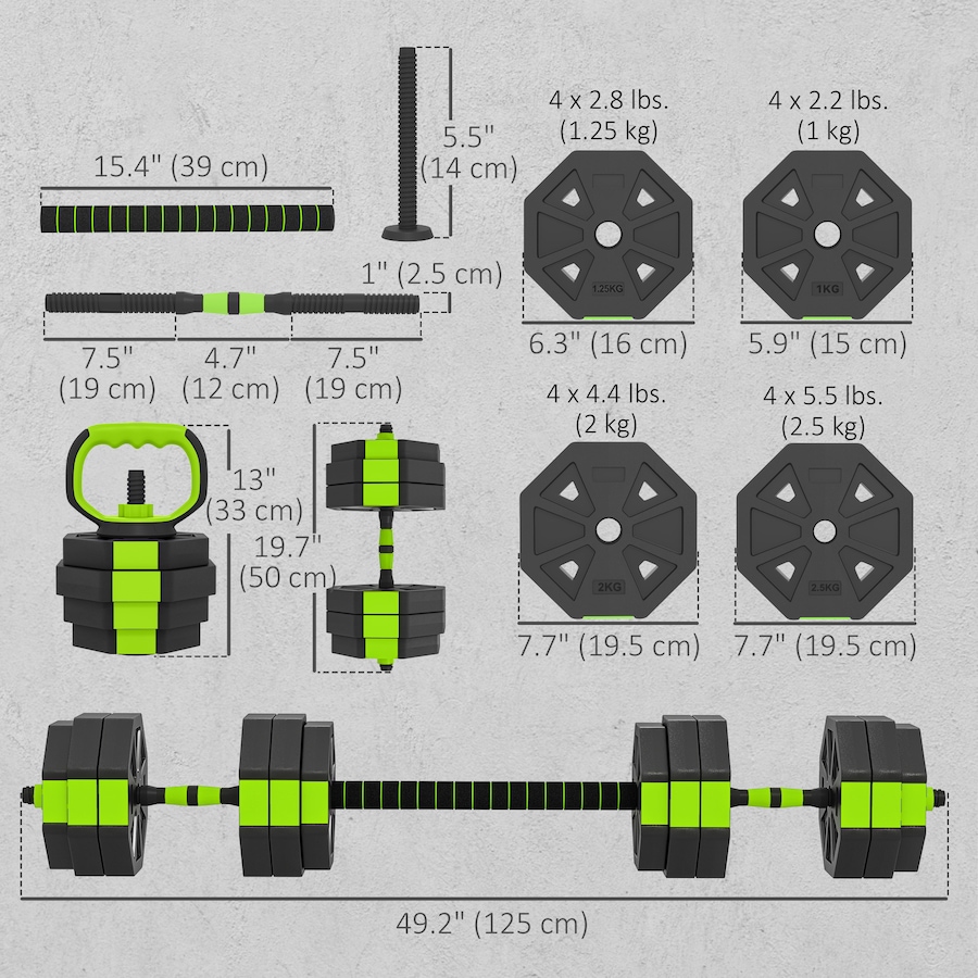 Image 998873_ALTMORE12.jpg, Product 998-873 / Price $84.99, Soozier 6-in-1 Adjustable Dumbbell Set, 66lbs Free Weights Set, Green from Soozier on TSC.ca's Health & Fitness department