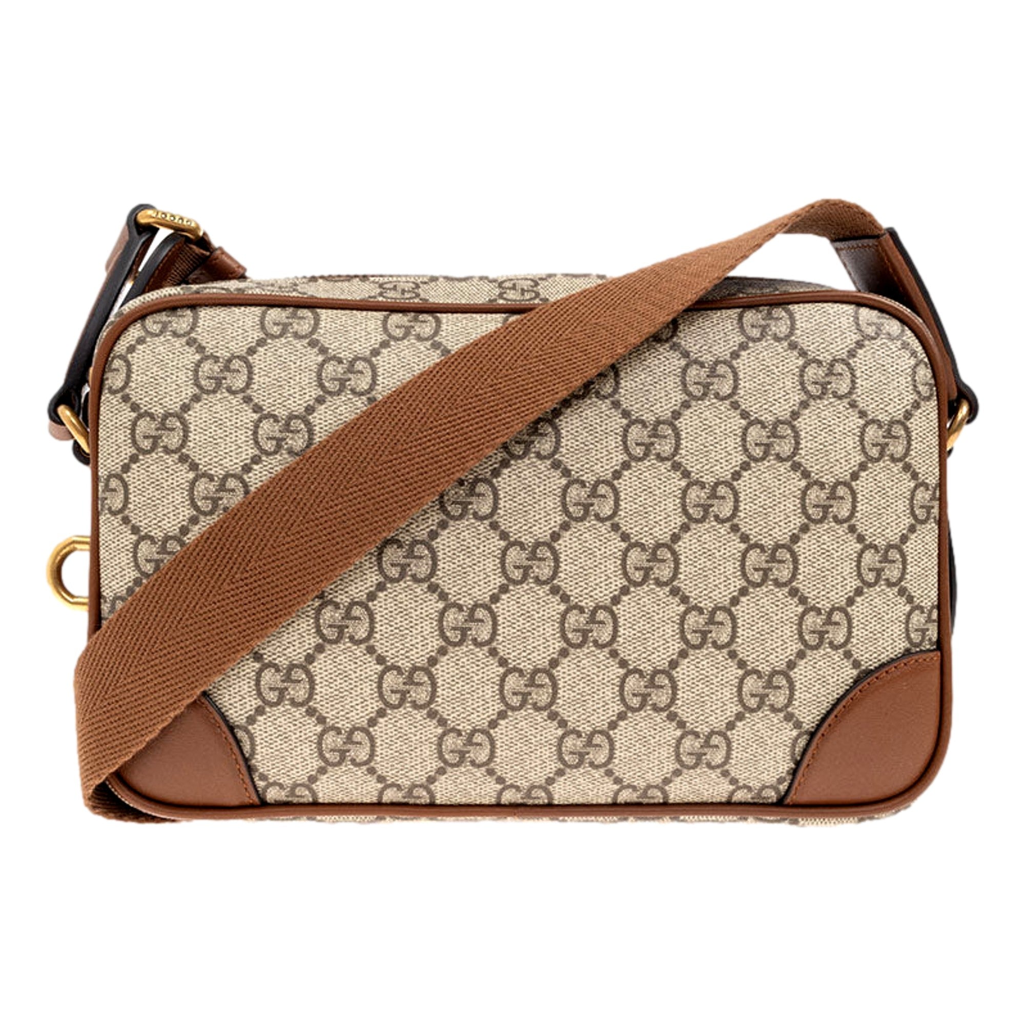Gucci GG Supreme Canvas Brown Leather Camera Bag Crossbody - TSC.ca