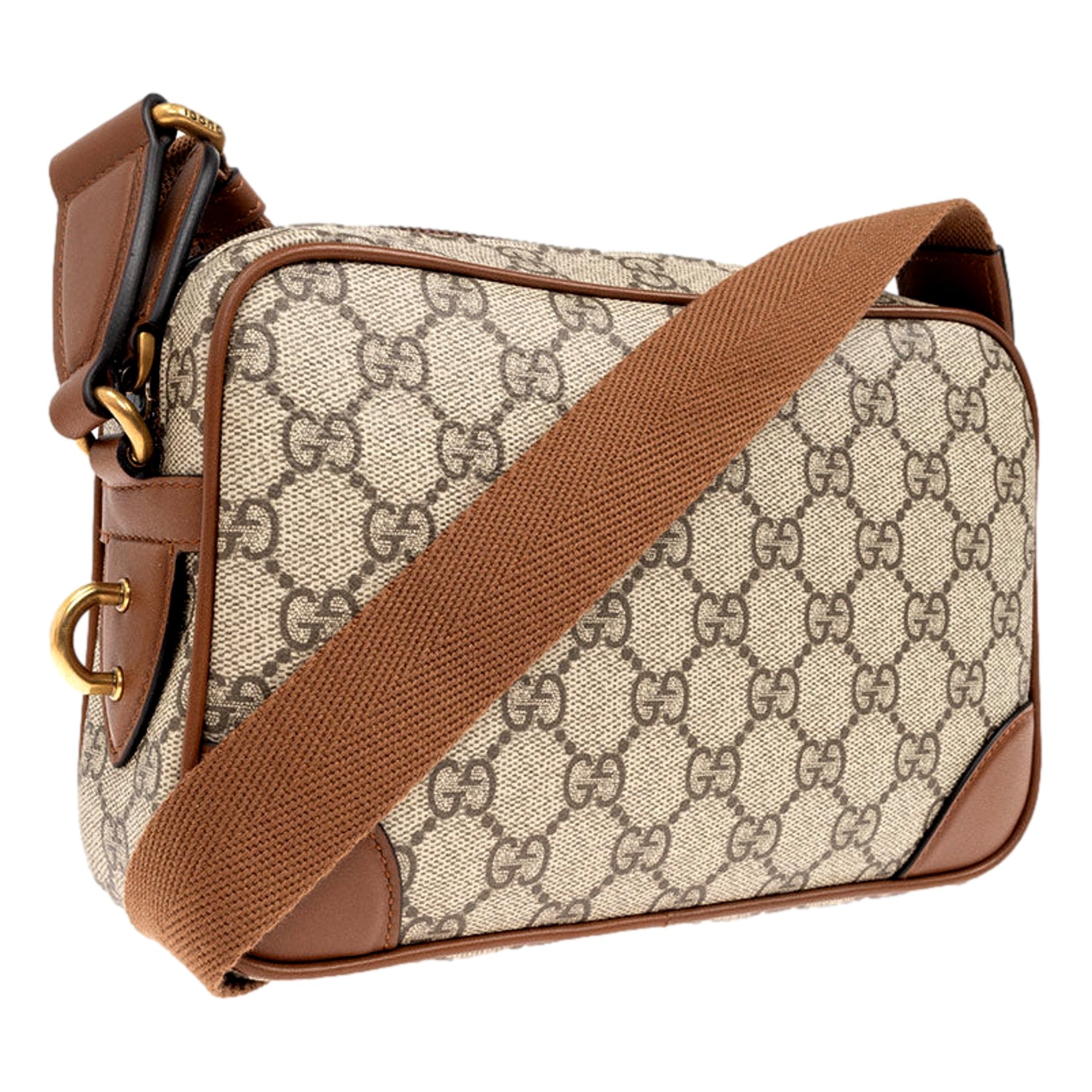 Gucci GG Supreme Canvas Brown Leather Camera Bag Crossbody - TSC.ca