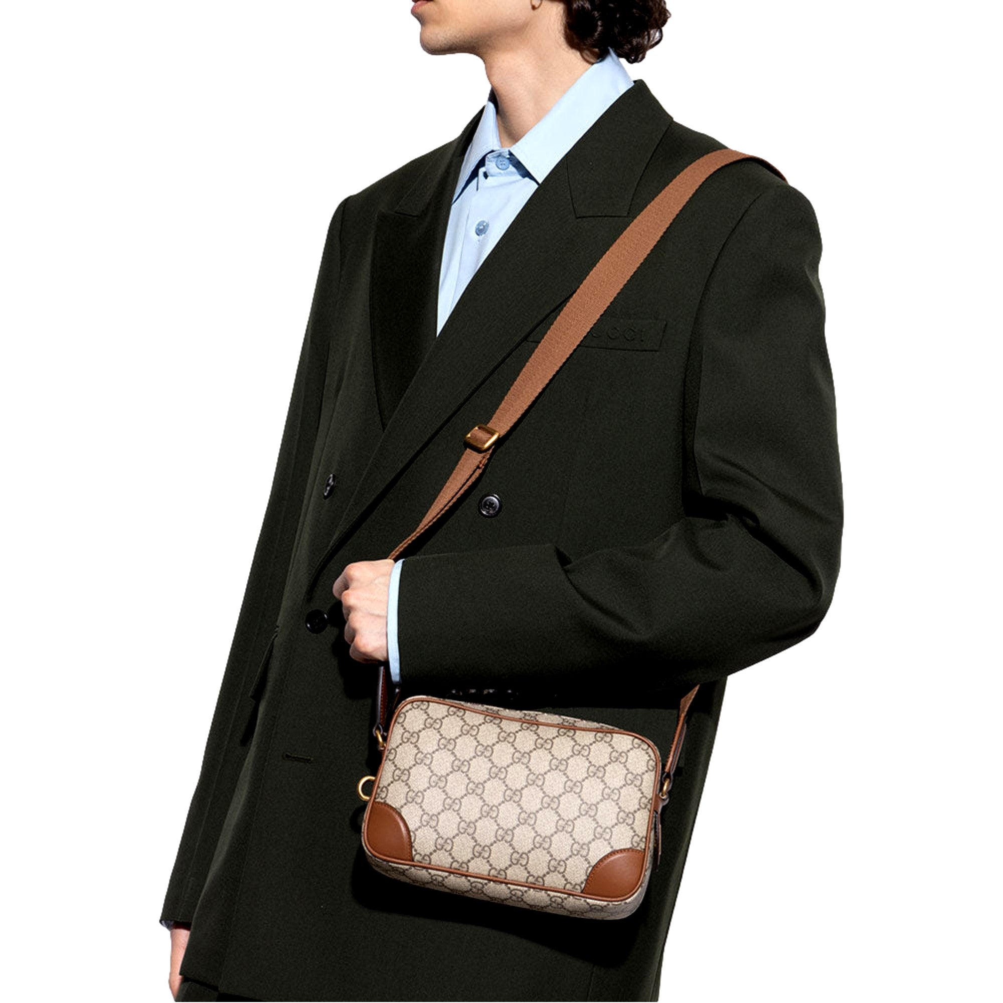 Gucci GG Supreme Canvas Brown Leather Camera Bag Crossbody - TSC.ca